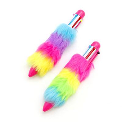 China office & Cute School Pen Wholesale New Arrival School Stationery Writing Marker Pen Pom Poms Plastic Fur Rainbow Color Plush Ballpoint Pen for sale