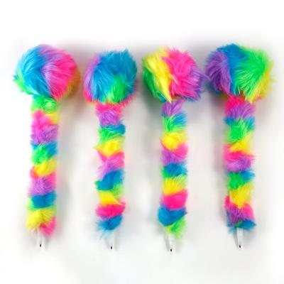 China office & Fluffy School Pen Kawaii Gift Novelty for cute rainbow fur pom colorful fur pom school office writing stationery supplies plush ballpoint pen for sale