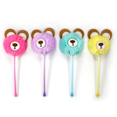 China office & Wholesale School Pen for Children Student Novelty Cute Hairy Cartoon Signature Animal Pom Pom Back Shape Plush Ballpoint Pen for sale