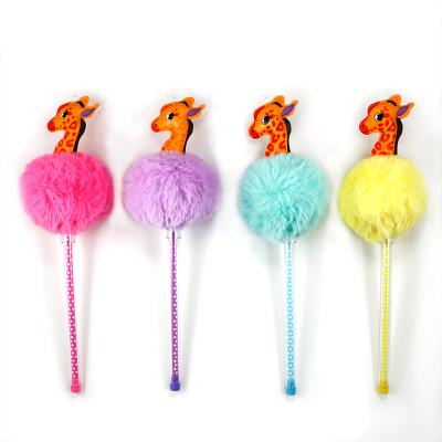 China office & Promotional Animal Pen Pom Fur Novelty Fancy Cute Giraffe Tip Plush Pen Fluffy Kawaii Child Student Prize School Supplies for sale