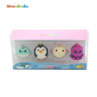 China New Promotional Design Kids School Sea Animal Unicorn Shaped 3D Eraser for sale