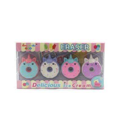 China Promotional Eraser 3D Unicorn Donut Shaped Office Eraser Cute Pencil Printing Eraser Stationery Set Promotional Rubber Eraser Kids Gift for sale