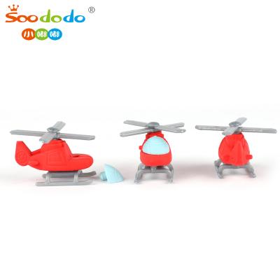 China New School 3D Eraser Toy Helicopter Shape Removable Eraser Office Correction Supplies Kawaii Cute Kid Promotional Hot Rubber Stationery Mini Mini Eraser for sale