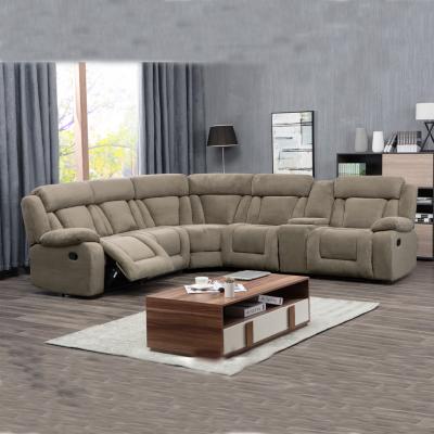 China Massage CY Low Price Comfy Corner Soft Fabric Sectional Recliner Sofa Set With Cup Holder for sale