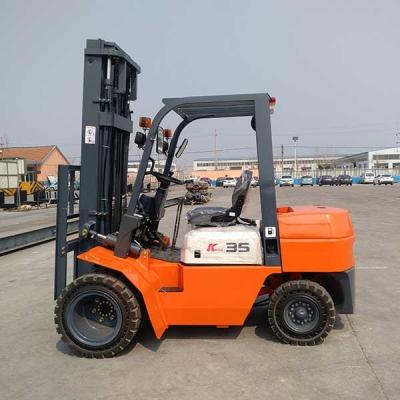 China Duplex-Mast 3m 3,5 Tonnen Diesel-Forklift-Truck mit doppelten Vorderrädern Orange zu verkaufen