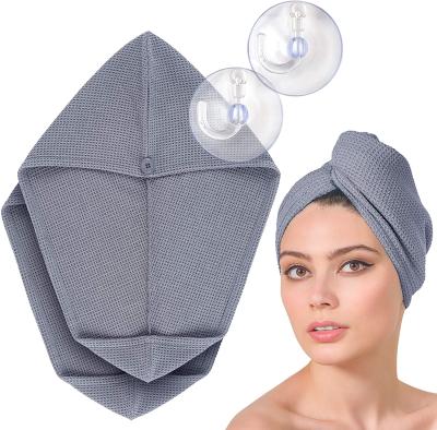 China Viable High Quality Extra Absorbent Turban Towel Hair Waffle Quick Drying With Button Microfiber Turban Towel for sale