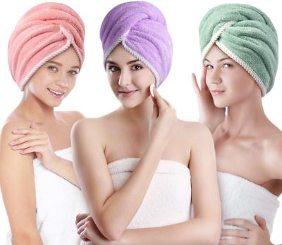 China Durable Super Soft Microfiber Hair Towel With Button Super Absorbent Hair Towel Wrap Curly Hair Drying Quickly Te koop