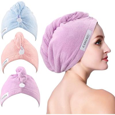 China Sustainable Microfiber Hair Towel Wrap For Women Hair Drying Towel With Button Hair Wrap Towel for sale