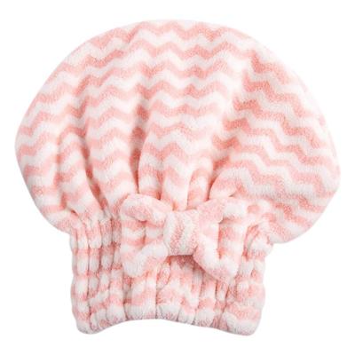 Китай Sustainable Cute Coral Fleece Hair Towel Cationic Water Ripple Dry Hair Bow Thickened Super Absorbent Shower Wave Towel продается