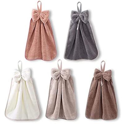 China Soft 100% Reusable Microfiber Bow Coral Fleece Hanging Band Towel Highly Absorbent And Quick Drying Hand Towels Te koop