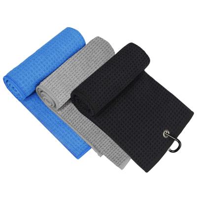 China Reusable Hot Sale Golf Towel Microfiber Waffle Pattern Golf Towel Black And Gray for sale