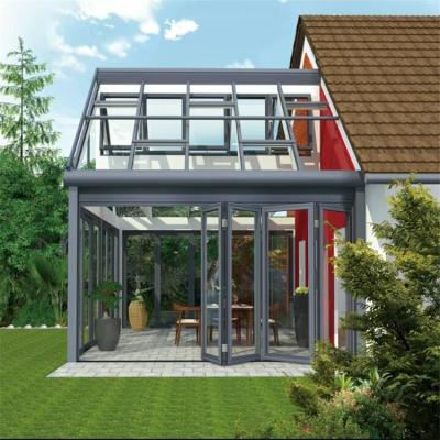 China Energy Saving Glass House Frame Garden Glass Houses Oblique Roof Winter Garden Sunroom Conservatory for sale