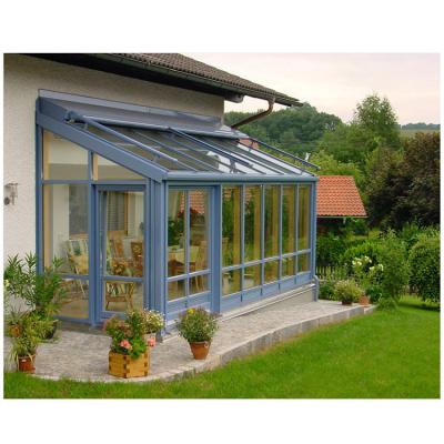 China 4 Season Energy Saving Oblique Preservative Aluminum Sunroom Sunroom Winter Garden Roof Glass House for sale