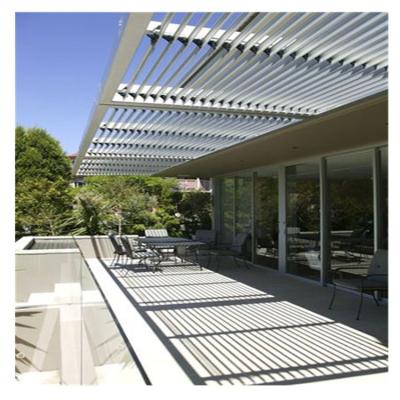 China Aluminum Pergola Welding Shutter Factory Patio Balcony Metal Pergola Wooden Roof Cover Easily Assembled Slat Pergola for sale