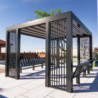 China Easily Assembled Pergola Steel Powder Coated Metal Garden Pergola 3X5 Roof Gazebo With Roller Side Screen Parts Pergola for sale