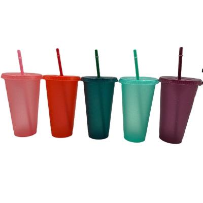 China 24oz Glitter Single Wall Reusable Frosted Plastic Cold Cups With Lids And Straws for sale