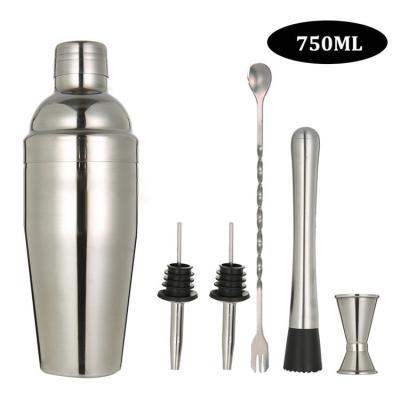 China Hot Sale 201/304 Metal 6 Pieces Stainless Steel Cocktail Shaker Making Set for sale