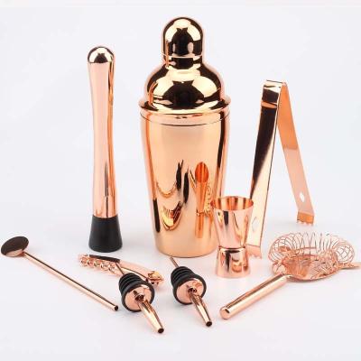 China Sustainable Top Grade 600ml Stainless Steel Metal Cocktail Mixer Classic 9 Pieces Shaker Set for sale