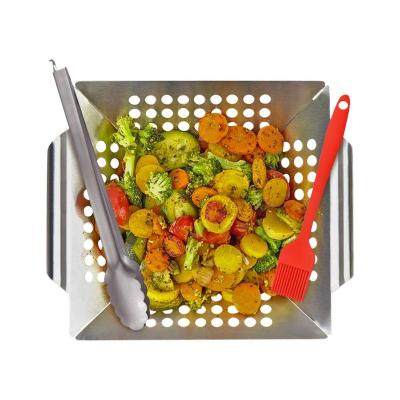 China Factory Sales BBQ Basket Stainless Steel Square BBQ Grill Easily Cleaned Hot Easily Cleaned Vegetable Basket for sale