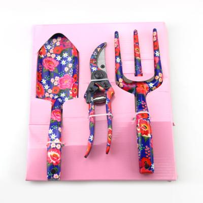 China Factory Direct Sale 3 Pcs Gardening Garden Aluminum Floral Printed Gardening Tool Kit for sale