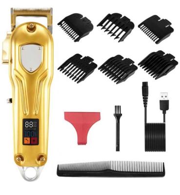 China Full Metal Professional Car Barber Clippers Electric Cordless LCD Display Hair Trimmer Gold Silver Hair Cutting Tools for sale