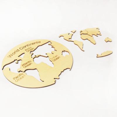 China Europe Round World Plate Unfinished Wooden Map Puzzles Toys Crafts To Paint For Kids DIY Toys for sale