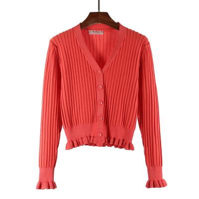 China Anti Shrinkage Custom Design Solid Color Button Cardigan Sweater Female for sale