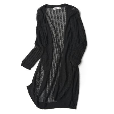 China Anti-pilling V-neck ribbed knit lightweight black long sleeve cardigan lace sweater for woman for sale