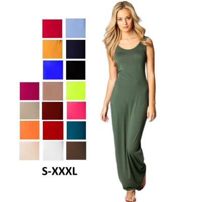 China Amazon Hot Sale Anti-wrinkle Green Women Maxi Casual Sleeveless Stretch Summer Sexy Bodycon Dress Long for sale