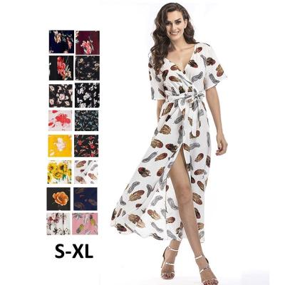 China Designer Print Fashion Anti-wrinkle Long Maxi Woman Female Casual Clothes Summer Western Belt Dress for sale