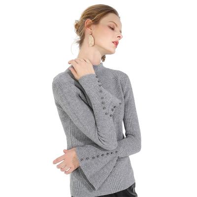 China Latest Design Fashion Anti-Shrink Trumpet Sleeve Winter Casual Lady Ruffle Sweaters for sale