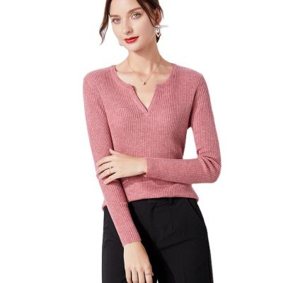 China New Stylish QUICK DRY Women Ribbed Knitting Sweater Autumn Women Cashmere V-neck Top for sale