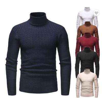 China Anti Shrink Turtle Neck Brown Long Sleeve Ribbed Winter Pullover Cable Knit Sweater Men for sale