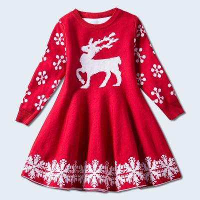 China Anti-wrinkle Crewneck Jacquard Knitted Children Christmas Girls Kids Ugly Sweater Dress for sale