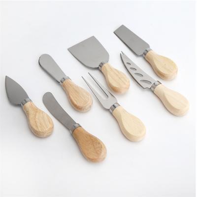 China Durable Oaky Handle Cheese Knife Set Stainless Steel Cheese Knife Set 4 Pieces Pizza Knife for sale