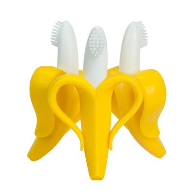 China 100%food grade silicone soft silicone Teether banana teething brush silicone baby teether for sale