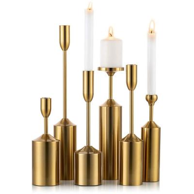 China Event Party Supplies 6pcs Nordic One Gold Set Candle Holders For Hotel Decoration Metal Candlesticks Holiday Wedding Party Home Table Centerpieces for sale