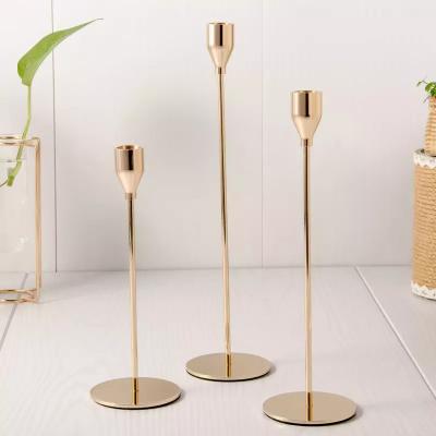 China Event Party Supplies 3pcs Set One Plating Decorative Table Centerpiece Gold Candle Holder Modern Wedding Candlestick For Home Decoration for sale