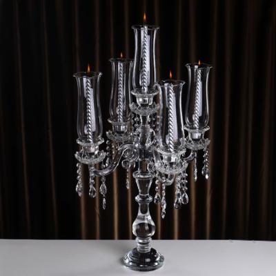 China Event party supplies hot sale 5am luxury cheap tall 100 cm crystal glass candelabra wedding table centerpieces for sale