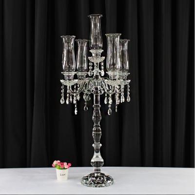 China Event Party Supplies Table Design Wedding Clear 100cm Tall 5 Stands Crystal Glass Wedding Table Candelabra Centerpiece Wholesale for sale