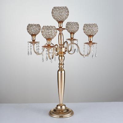 China Event party supplies new 5 head metal creative iron candelabra wedding main table holiday party hotel European crystal props and supplies for sale