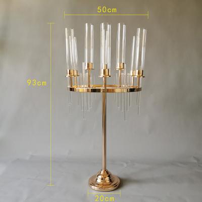 China Event Party Supplies Metal Tall 9 Led Acrylic Candelabras And Glass Cover Wedding Head Table Holiday Decoration Hotel Props And Supplies for sale