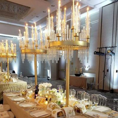 China Event Party Supplies Elegant Table Centerpieces Wedding Decorations 10 Arm 100 Cm Tall Crystal Candelabra Glass Cylinder for sale