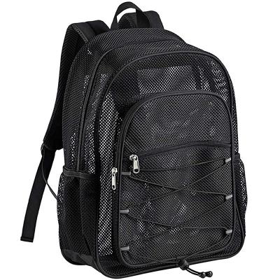 China Anti-theft Mesh Backpack See Through College Mesh Backpack Summer Bookbag With Bungee And Padded Straps for sale