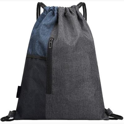 China Custom Folding Gym Bag With Water Repellency Earphone Hole Sports Drawstring Bag Backpack With Mesh Pocket for sale