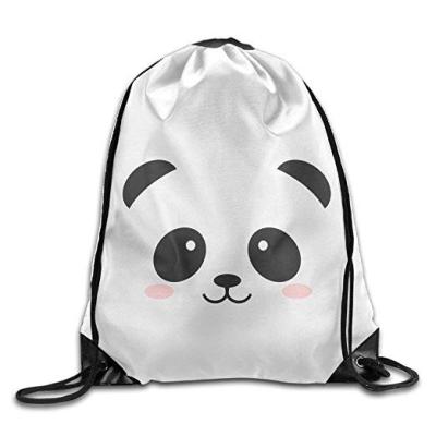 China Lovely panda face string bag drawstring backpack universal washable animal nylon bag for sale