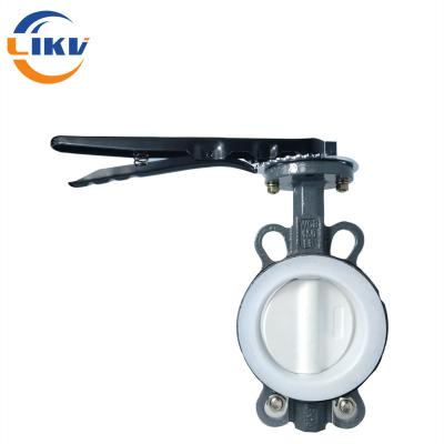 China PN16 CF 3M Lever PTFE Lined Wafer Type Butterfly Valve for sale