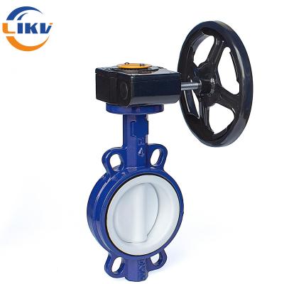 China CF 3M PTFE Lined Wafer Type Butterfly Valve with Worm Gear for sale