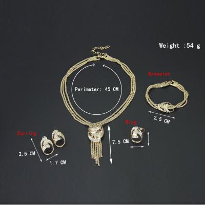 China Environmentally Friendly Well In Spain Jewelry Necklace Bracelet Earring Ring Wedding Bride Jewelry Set Four Piece Set Amazon Hot Wholesale for sale