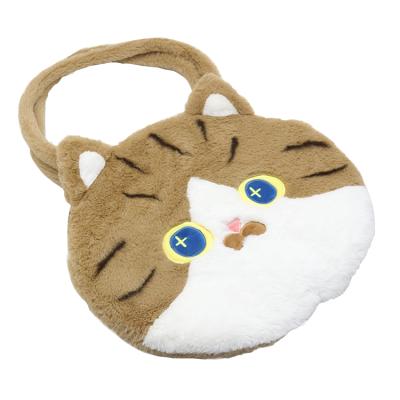 China Exquisite Handled Embroidered Features Fluffy Cat Head Plush Head Tote Bag For Ladies for sale